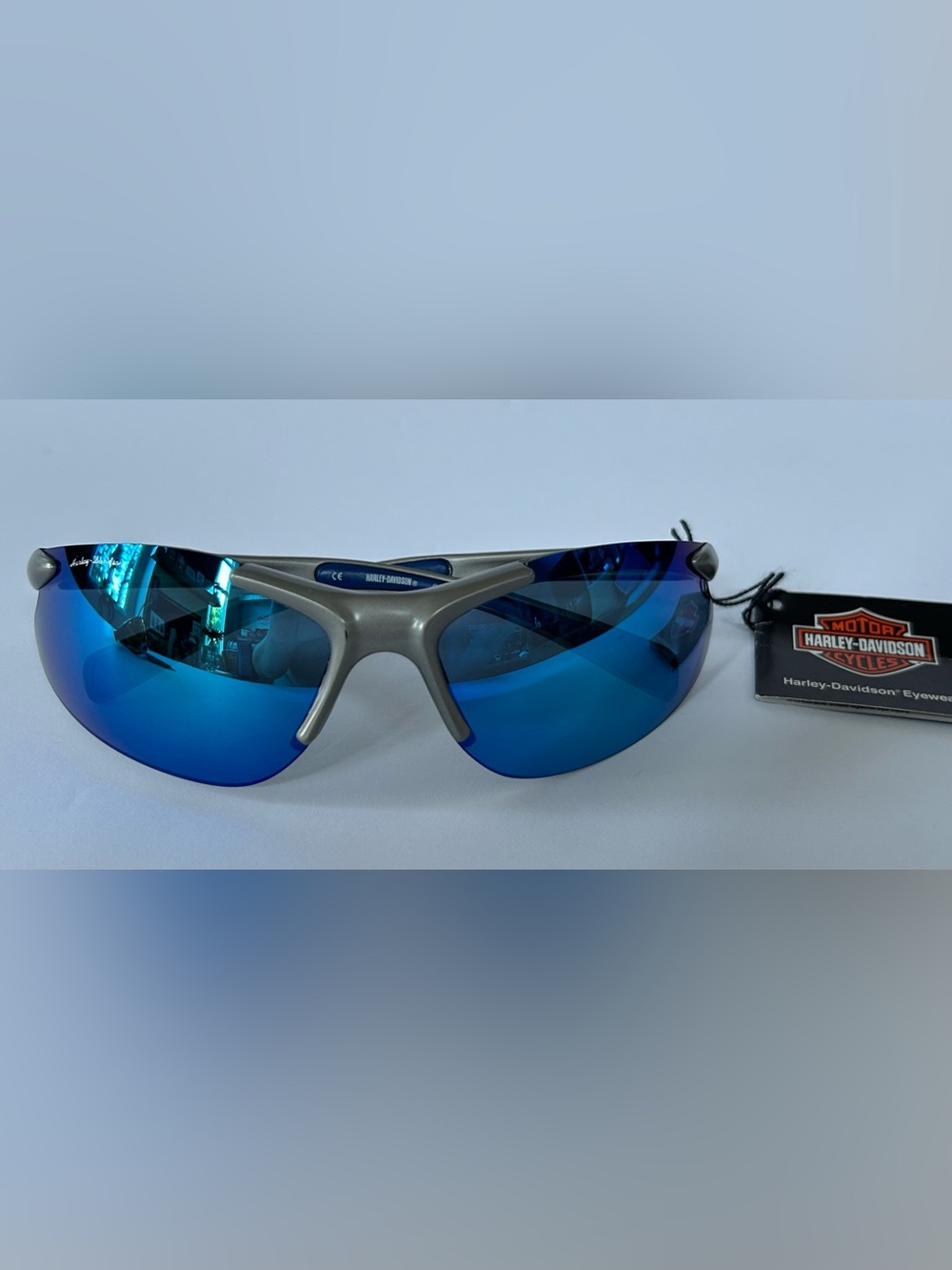 Harley-Davidson Silver Frame with Blue Mirrored Wrap Sunglasses